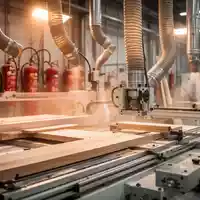 Moderne holzverarbeitende Industrieanlage mit Absauganlage und Brandschutzvorrichtungen in professioneller Lichtstimmung. - Foto: über boerse-global.de