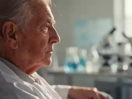 Nachdenkliche ältere Person in einem hellen Raum, Fokus auf das Ohr als Symbol für die Verbindung von Gehör und psychischer Gesundheit. - Foto: über boerse-global.de