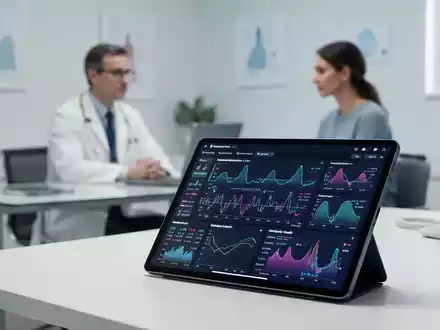 Ein medizinisches Beratungsgespräch mit einer digitalen Darstellung von endokrinen und metabolischen Gesundheitsdaten. - Foto: über boerse-global.de