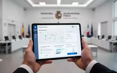 Ein Tablet mit einer KI-Chatbot-Schnittstelle in einem modernen Bürogebäude der Gemeindeverwaltung. - Foto: über boerse-global.de