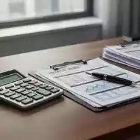 Ein Schreibtisch mit Taschenrechner, Stift und Finanzunterlagen als Symbol für die Rentenberechnung. - Foto: über boerse-global.de