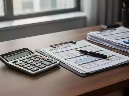 Ein Schreibtisch mit Taschenrechner, Stift und Finanzunterlagen als Symbol für die Rentenberechnung. - Foto: über boerse-global.de