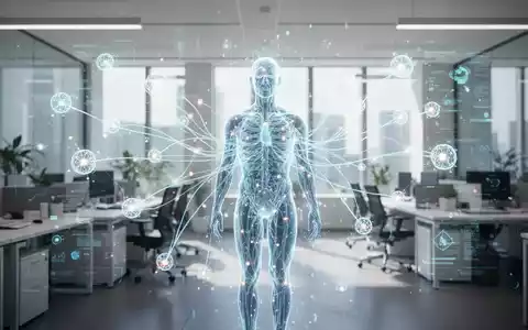 Digitales Interface mit KI-Datenströmen und menschlicher Silhouette in einem modernen Büro. - Foto: über boerse-global.de