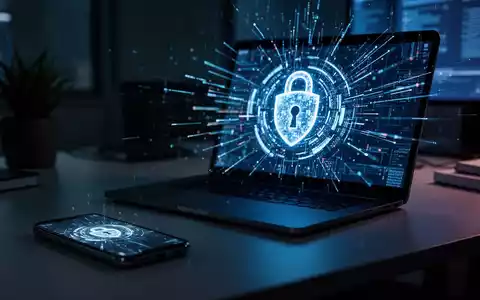 Smartphone und Laptop in einem abgedunkelten Büro, die digitale Sicherheitsrisiken und Cyberangriffe symbolisieren. - Foto: über boerse-global.de