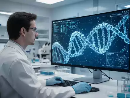 Wissenschaftliche Darstellung einer DNA-Struktur auf einem Monitor in einem modernen medizinischen Forschungslabor. - Foto: über boerse-global.de