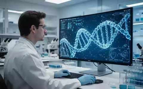 Wissenschaftliche Darstellung einer DNA-Struktur auf einem Monitor in einem modernen medizinischen Forschungslabor. - Foto: über boerse-global.de