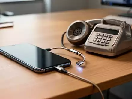 Ein modernes Smartphone verbunden mit einem Retro-Telefonhörer auf einem aufgeräumten Schreibtisch. - Foto: über boerse-global.de