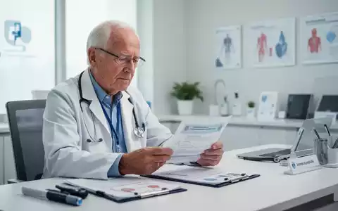 Eine Person mittleren Alters in einer Arztpraxis, die sich mit Unterlagen zur Gesundheitsvorsorge beschäftigt. - Foto: über boerse-global.de