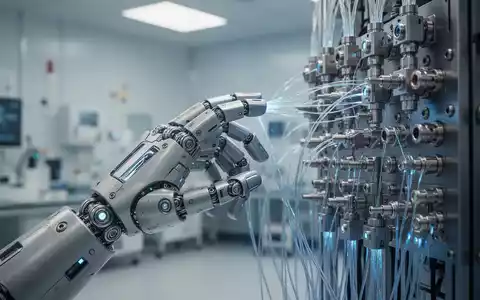 Ein hochmoderner humanoider Roboterarm bei der Interaktion mit einem KI-gestützten 3D-Vision-Sensor in einem Labor. - Foto: über boerse-global.de