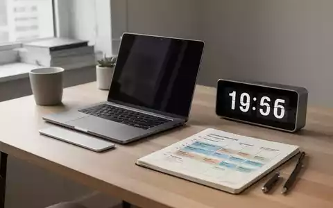 Ein minimalistischer, strukturierter Arbeitsplatz mit Laptop und Notizbuch zur Veranschaulichung von Deep Work und Zeitmanagement. - Foto: über boerse-global.de