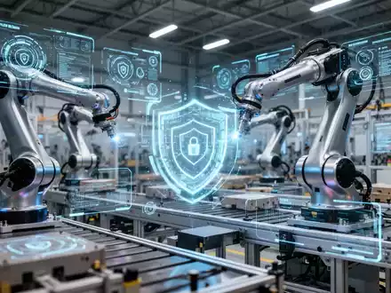 Moderne, digital vernetzte Fabrikanlage mit KI-gestützten Überwachungssystemen und Schutzschichten für die Cybersicherheit. - Foto: über boerse-global.de
