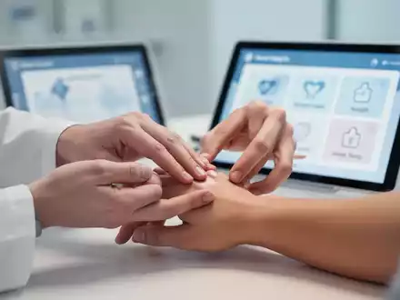 Medizinische Fachkraft demonstriert Akupressur-Techniken in einer modernen Praxis mit digitalem Tablet im Hintergrund. - Foto: über boerse-global.de