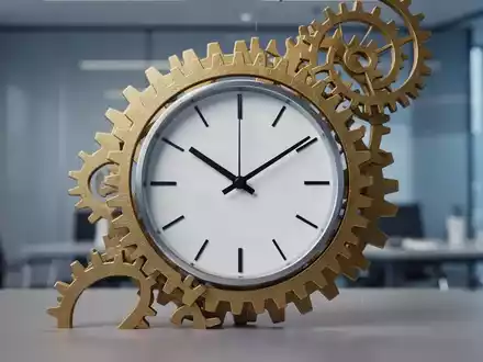 Abstraktes Symbol einer Uhr in einem Zahnradgetriebe als Metapher für die Reform des Rentensystems. - Foto: über boerse-global.de