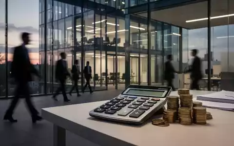 Ein Taschenrechner und Münzen auf einem Schreibtisch vor einem modernen Bürogebäude als Symbol für Steuerpolitik. - Foto: über boerse-global.de