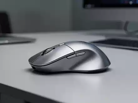 Eine hochwertige ergonomische Magnesium-Maus auf einem minimalistischen Schreibtisch in einer modernen Büroumgebung. - Foto: über boerse-global.de