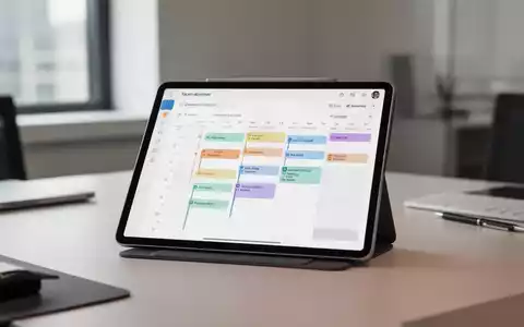 Schlanke digitale Kalenderoberfläche auf einem Tablet in einem modernen Büro. - Foto: über boerse-global.de