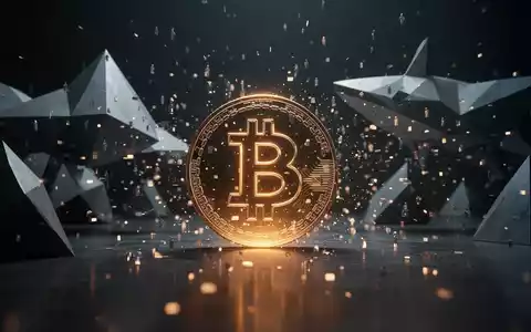 Ein leuchtendes Bitcoin-Symbol im Kontrast zwischen großen abstrakten Formen und kleinen Lichtpartikeln. - Foto: über boerse-global.de