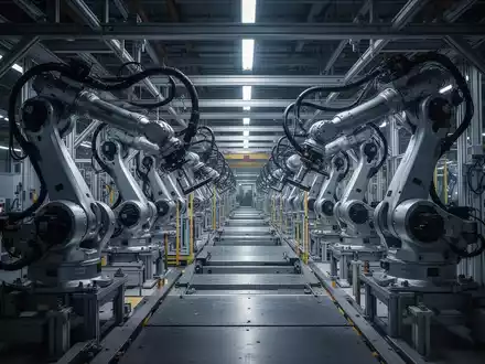 Leere Produktionsstraße in einer deutschen Automobilfabrik, die die aktuelle Industriekrise symbolisiert. - Foto: über boerse-global.de