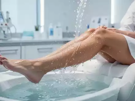 Person kühlt ihre Beine mit Wasser zur Linderung von Venenbeschwerden an einem heißen Sommertag. - Foto: über boerse-global.de