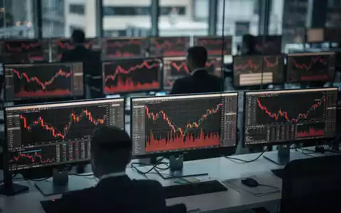 Rote Börsengrafiken und fallende Aktienkurse auf einem Monitor in einem modernen Büro. - Foto: über boerse-global.de