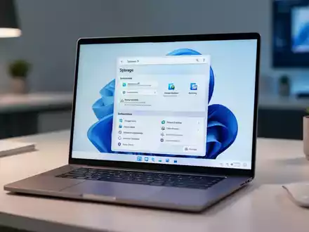 Ein moderner Laptop-Bildschirm zeigt die Speichereinstellungen in Windows 11 zur Verwaltung von Systemkomponenten. - Foto: über boerse-global.de