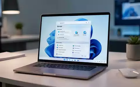 Ein moderner Laptop-Bildschirm zeigt die Speichereinstellungen in Windows 11 zur Verwaltung von Systemkomponenten. - Foto: über boerse-global.de