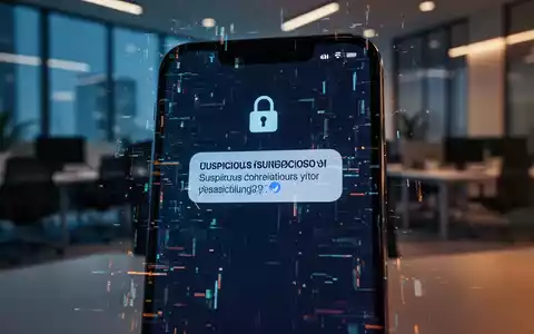 Smartphone mit verdächtiger Benachrichtigung vor unscharfem Bürohintergrund als Symbol für KI-gestützte Cyberkriminalität. - Foto: über boerse-global.de
