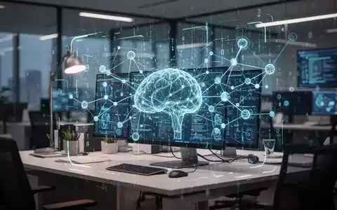 Digitale Benutzeroberfläche mit abstrakten neuronalen Netzwerken und binären Datenströmen in einem modernen Büro. - Foto: über boerse-global.de
