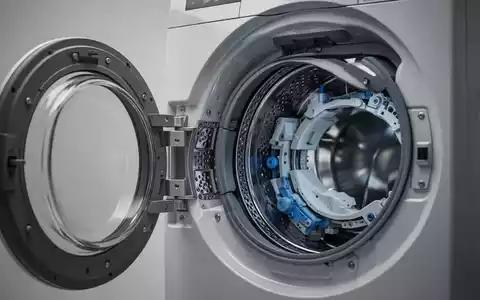 Nahaufnahme einer geöffneten Waschmaschine mit sichtbaren technischen Bauteilen als Symbol für professionelle Reparaturen. - Foto: über boerse-global.de