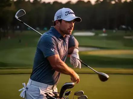 Ein Profigolfer auf einem Golfplatz bei Dämmerung, der seine körperliche Anstrengung und den Fokus auf den Sport verdeutlicht. - Foto: über boerse-global.de