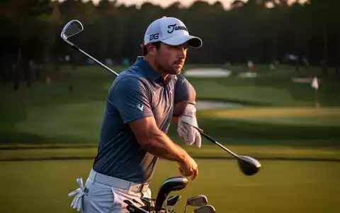 Ein Profigolfer auf einem Golfplatz bei Dämmerung, der seine körperliche Anstrengung und den Fokus auf den Sport verdeutlicht. - Foto: über boerse-global.de