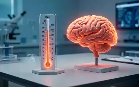 Ein Thermometer neben einem Gehirnmodell als Symbol für den Einfluss von Hitze auf die kognitive Gesundheit. - Foto: über boerse-global.de