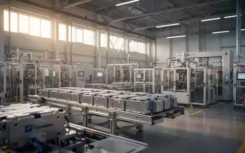 Moderne, leere Industriehalle einer Batteriefabrik mit technologischen Fertigungsanlagen in kühlem Licht. - Foto: über boerse-global.de