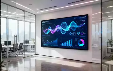 Moderne Büroeinrichtung mit digitalen Datenvisualisierungen auf einem Bildschirm, die KI-gesteuerte CRM-Systeme darstellen. - Foto: über boerse-global.de