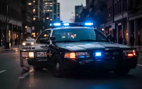 Ein Polizeifahrzeug mit Blaulicht bei einem Einsatz in einer städtischen Umgebung bei Dämmerung. - Foto: über boerse-global.de
