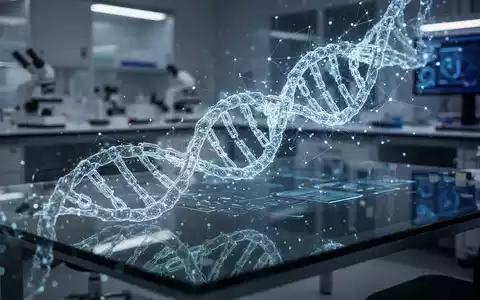 Digitale Visualisierung von DNA-Strukturen, die in ein abstraktes Blockchain-Netzwerk übergehen. - Foto: über boerse-global.de