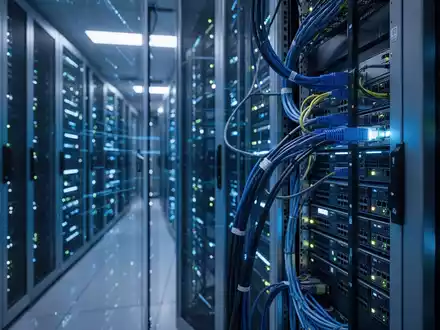 Beleuchtete Server-Racks in einem High-Tech-Rechenzentrum, die Cloud-Computing-Infrastruktur darstellen. - Foto: über boerse-global.de