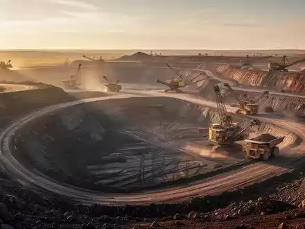 Moderne Bergbauanlage in einer weiten Landschaft bei goldenem Licht. - Foto: über boerse-global.de