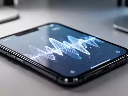 Ein abstraktes KI-Sprachwellenmuster auf einem Smartphone-Bildschirm in einer modernen Büroumgebung. - Foto: über boerse-global.de