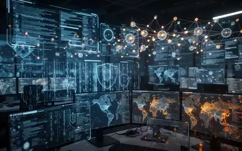 Digitale forensische Datenvisualisierungen und abstrakte Netzwerkknoten in einem modernen Cybersecurity-Kontrollzentrum. - Foto: über boerse-global.de
