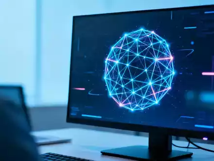 Abstrakte Visualisierung eines neuronalen Netzwerks auf einem modernen Bildschirm in einem professionellen Umfeld. - Foto: über boerse-global.de