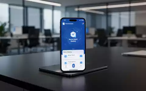 Modernes Smartphone mit einer Banking-App auf einem Schreibtisch als Symbol für mobile Finanzsicherheit. - Foto: über boerse-global.de