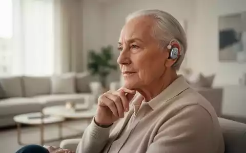 Nahaufnahme einer älteren Person mit einem modernen Hörgerät in einem hellen, professionellen Umfeld. - Foto: über boerse-global.de