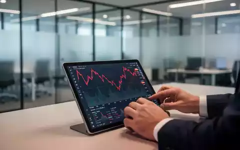 Ein Tablet mit fallenden Aktienkursen auf einem Schreibtisch in einem modernen Büro. - Foto: über boerse-global.de