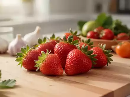 Frische Erdbeeren und Lebensmittel auf einer Arbeitsplatte als Symbol für nachhaltige Lebensmittelkonservierung. - Foto: über boerse-global.de