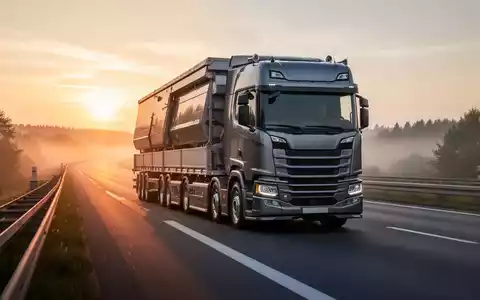 Ein moderner Lkw fährt bei Sonnenuntergang auf einer Autobahn. - Foto: über boerse-global.de