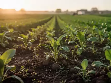 Ein sonnendurchflutetes Feld eines ökologisch bewirtschafteten Landwirtschaftsbetriebs bei Sonnenaufgang. - Foto: über boerse-global.de