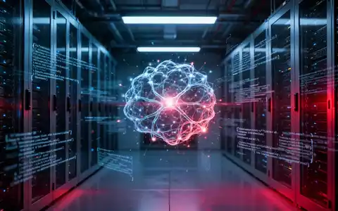 Abstrakte Darstellung eines KI-Netzwerks in einem hochsicheren Serverraum mit digitalen Datenströmen. - Foto: über boerse-global.de
