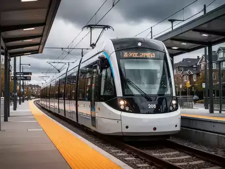 Ein stillstehender Saarbahn-Zug an einem leeren Bahnsteig während eines Streiks. - Foto: über boerse-global.de