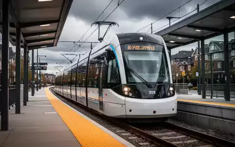 Ein stillstehender Saarbahn-Zug an einem leeren Bahnsteig während eines Streiks. - Foto: über boerse-global.de